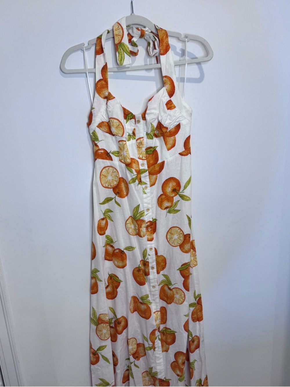 Zara White Midi Dress with Orange Fruit Print